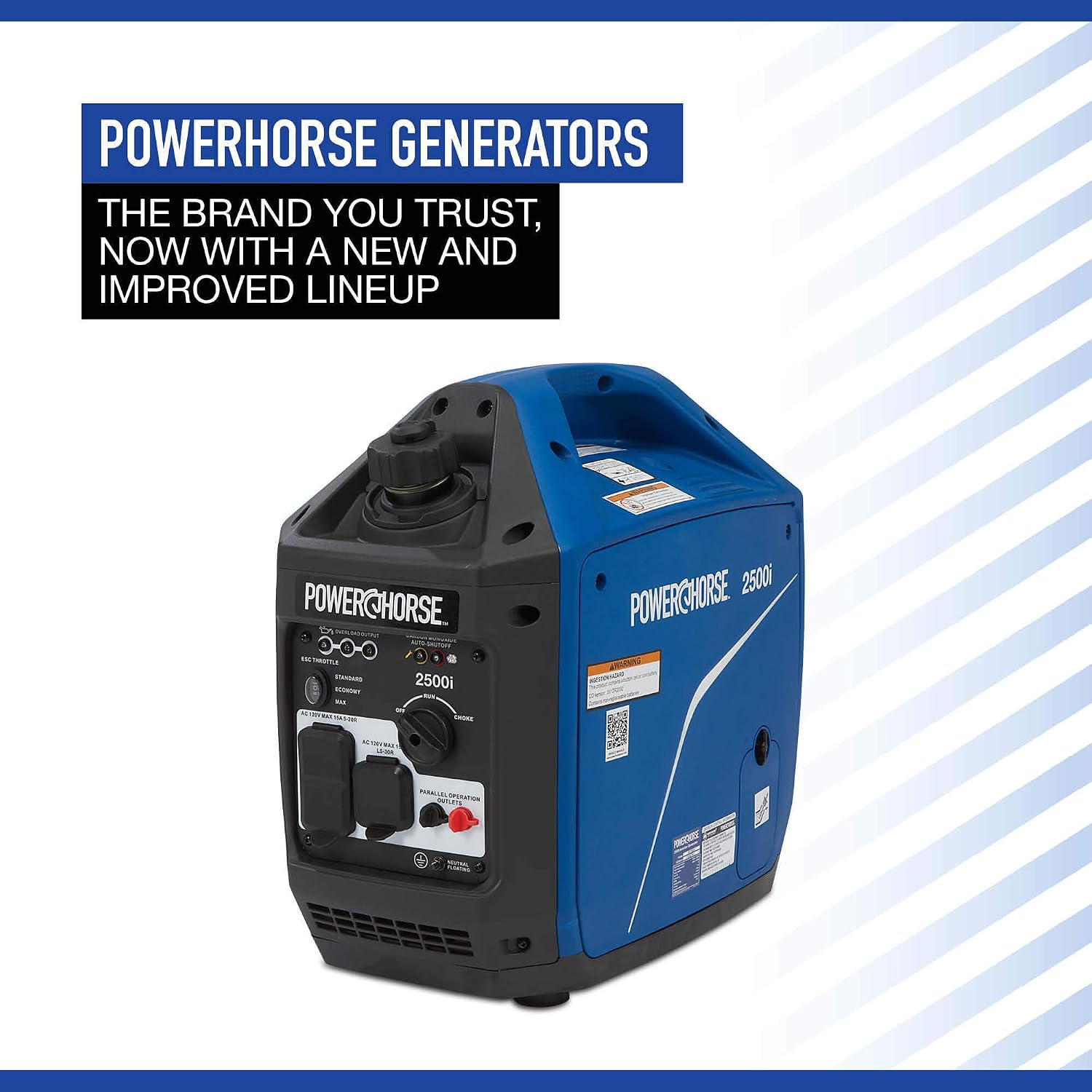 Powerhorse Inverter Generator, 2500 Surge Watts, 1800 Rated Watts, 120V, CO Shutdown, 52dB Quiet Run