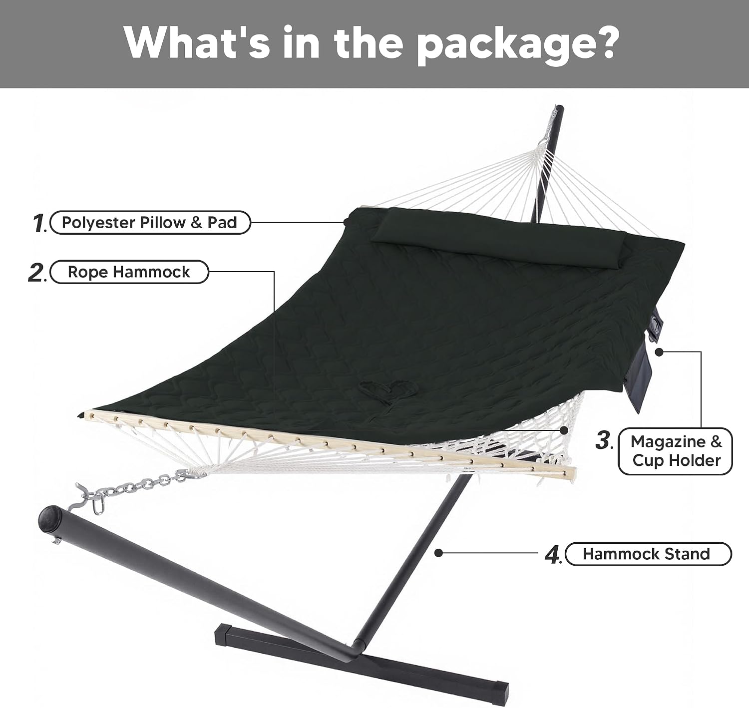 SUNCREAT Patio Portable Hammock with Stand, Carrying Bag, Outdoor Double Hammock with Stand Included, Gray Green Drops