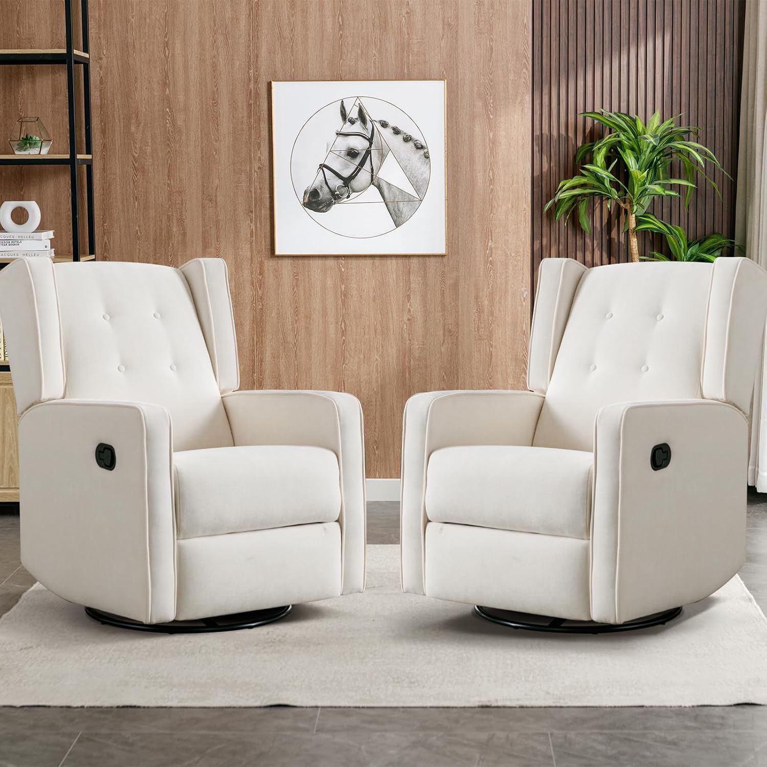 CANMOV Swivel Rocker Recliner Chair Set of 2, Nursery Glider Chair, Nursery Rocking Chairs, Manual Reclining Chair, White