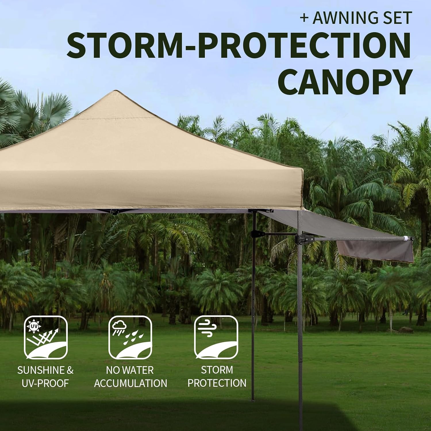 10x10 Pop up Canopy Tent with Awning Easy up Canopy with Wheel Bag Heavy Duty Waterproof Canopy Commercial Gazebo Tent for Outdoors Parties Vendors (Khaki)