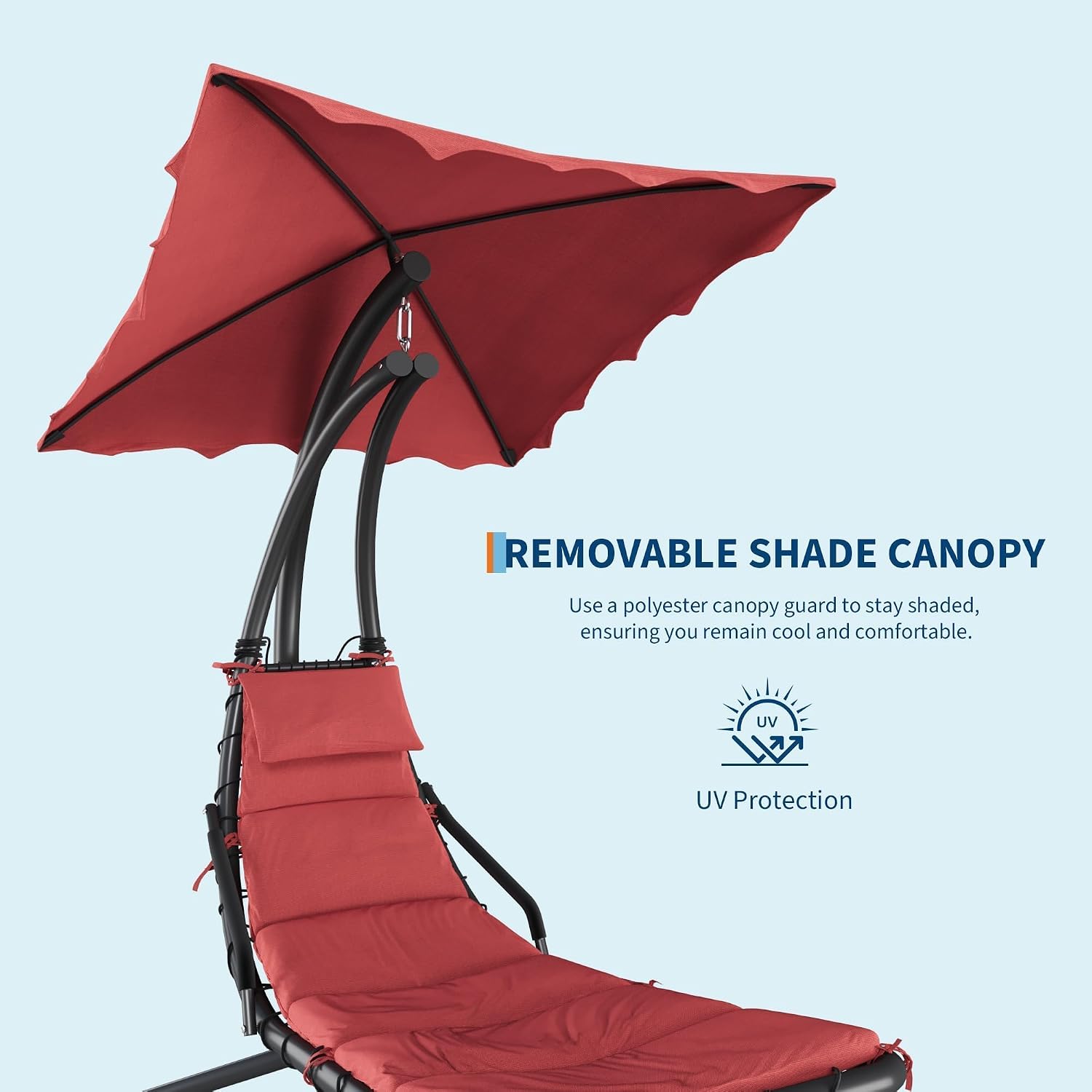 GarveeLife Chaise Lounger Swing Chair with Umbrella Canopy, Patio Hanging Chaise Lounger Chair with Stand, Curved Steel Outdoor Lounge Chairs for Indoor Patio Pool Garden Backyard Porch