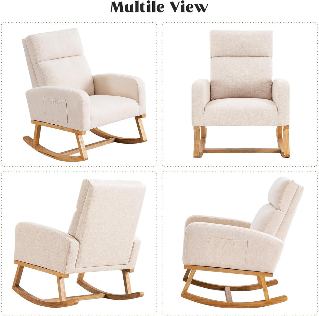 HCHAIRH Rocking Chair Nursery, Nursing Rocker Chairs with High Backrest, Modern Glider Rocking Chair for Mom Nursery, Living Room, Bedroom, Beige
