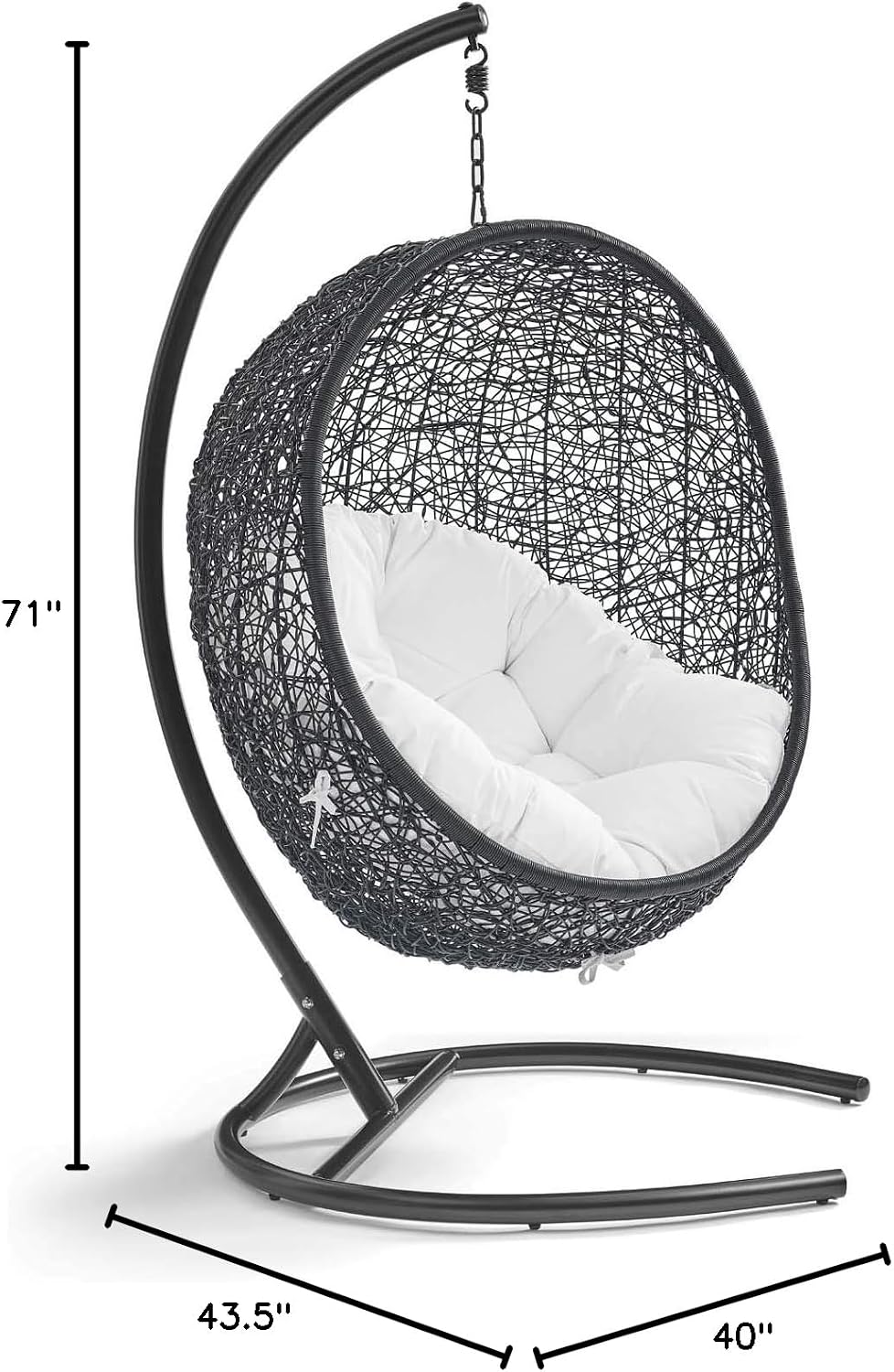 Modway Encase Wicker Rattan Outdoor Patio Porch Lounge Egg Swing Chair with Stand in White