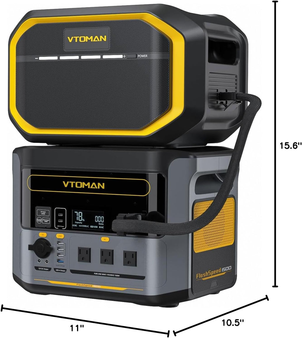 VTOMAN 3096Wh Portable Power Station with Extra Battery, 1500W (3000W Peak) LFP Battery Generator with Up to 12 Outputs, for Home Use, Outdoors, RV, Camping, Hunting, Traveling, Blackout Emergencies