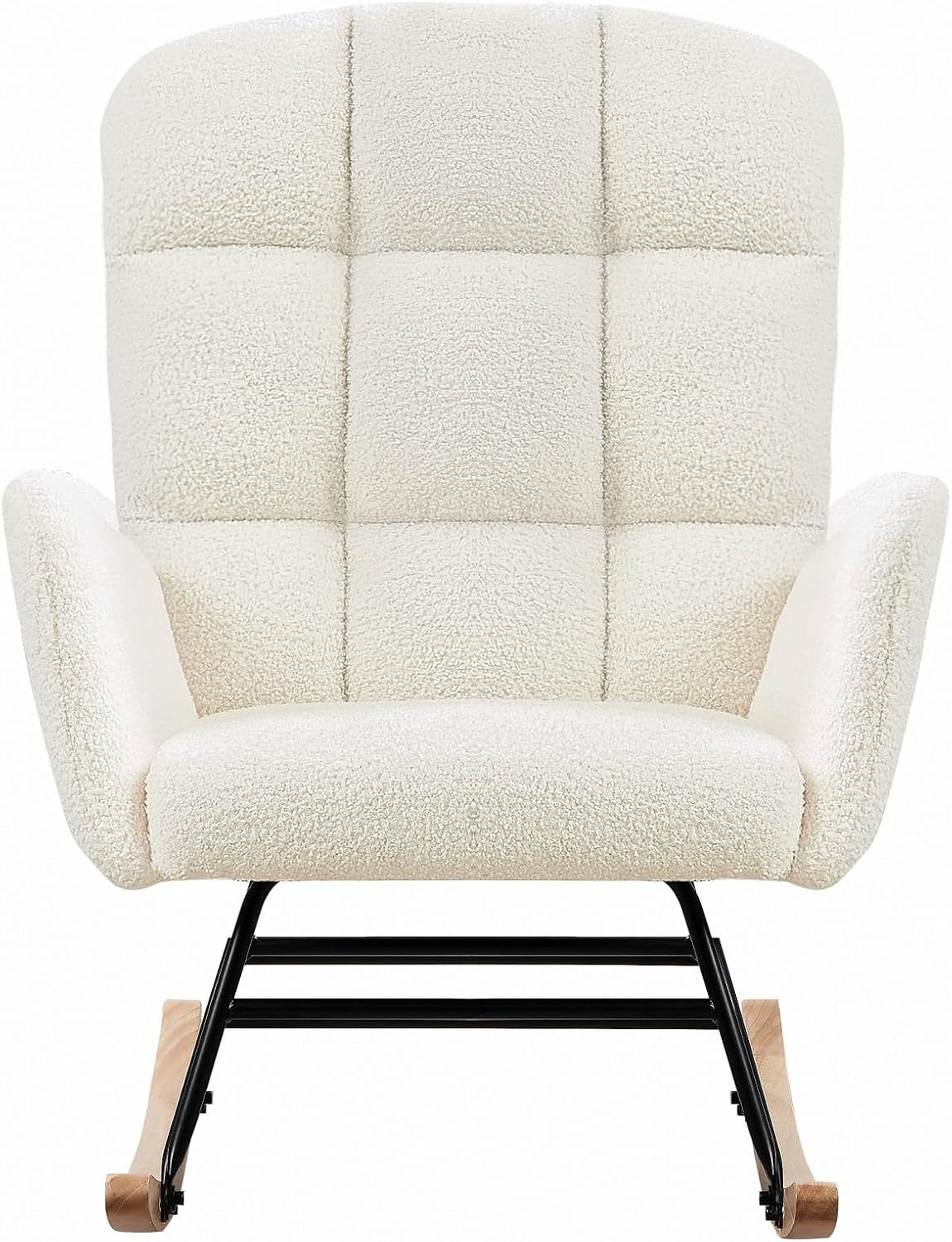 oaaktu Rocking Chair for Nursery, Upholstered Glider with High Backrest, Nursery Rocker Comfortable Stylish Accent Armchair for Living Rooms Bedrooms Offices (Beige Teddy)