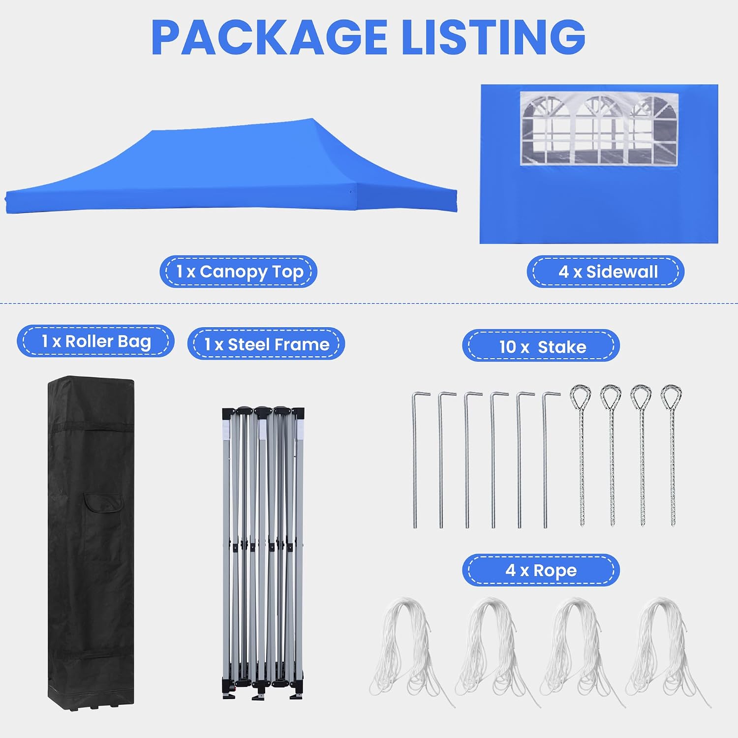 GDY 10'x20' Pop Up Canopy, Folding Party Tent with 4-Panel Removable Sidewalls, Heavy Duty Outdoor Commercial Instant Gazebo with Wheeled Bag, Blue.