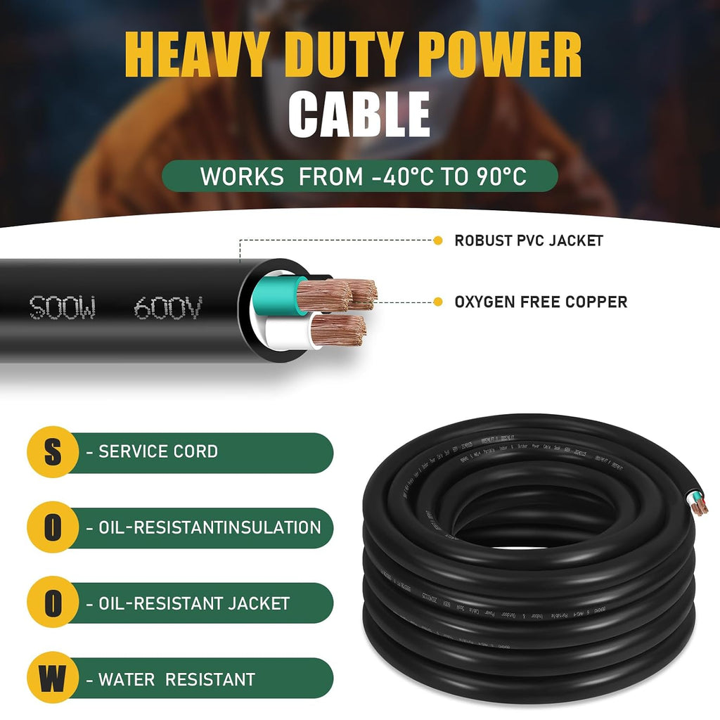 20ft 6/4 6 AWG Portable Power Cable (4 Conductor) - SOOW 600V 6 Gauge Electric Wire for Welder,Generator, Portable Lights, EV Car Chargers,Circuits and Motor Lead - 20 Feet Electrical SO Cord