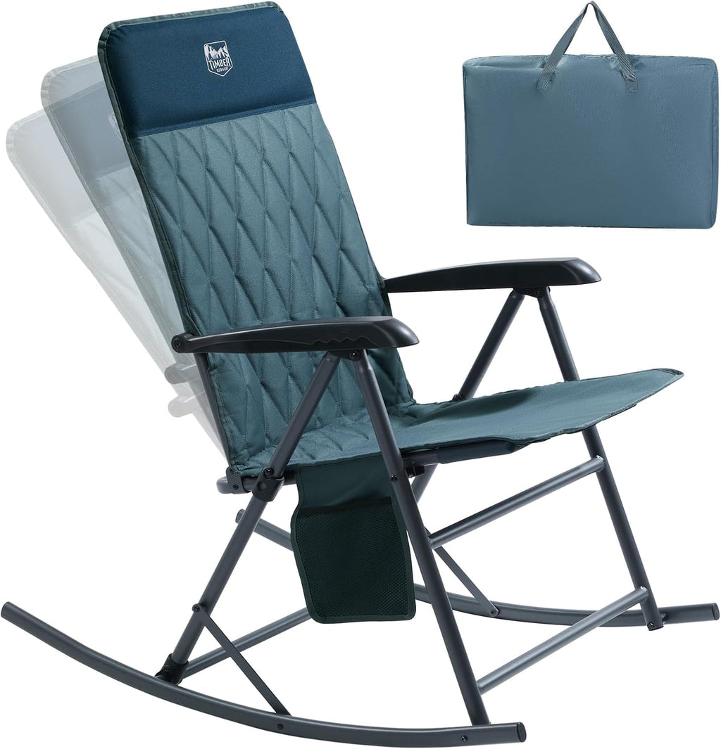 Timber Ridge 3-Level Adjustable Rocking Camping Chair, Ergonomic Padded High Back, Supports 300 LBS, Stable Anti-Tip Rocker, Hard Armrests for Easy Standing, Portable for Patio, Lawn & Tailgating
