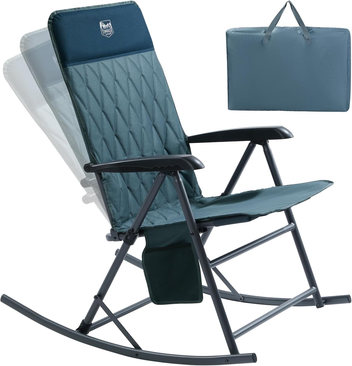 Timber Ridge 3-Level Adjustable Rocking Camping Chair, Ergonomic Padded High Back, Supports 300 LBS, Stable Anti-Tip Rocker, Hard Armrests for Easy Standing, Portable for Patio, Lawn & Tailgating
