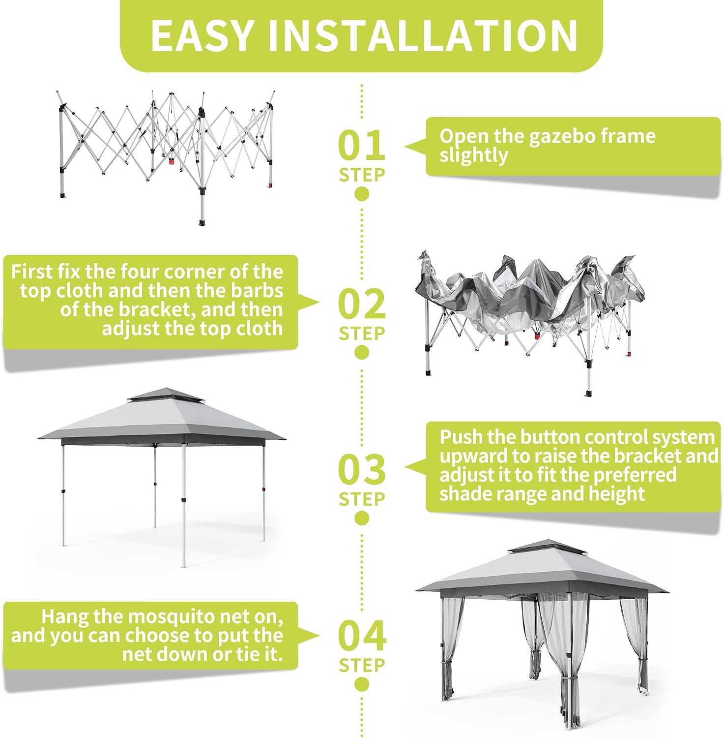 GarveeLife 12x12 Canopy Tent, Pop Up Gazebo Tent with Mosquito Netting, Outdoor Canopy with 4 Sandbags & Wheeled Bag & Height Adjustable, Pop Up Gazebo for Patio Garden Backyard Lawn Deck