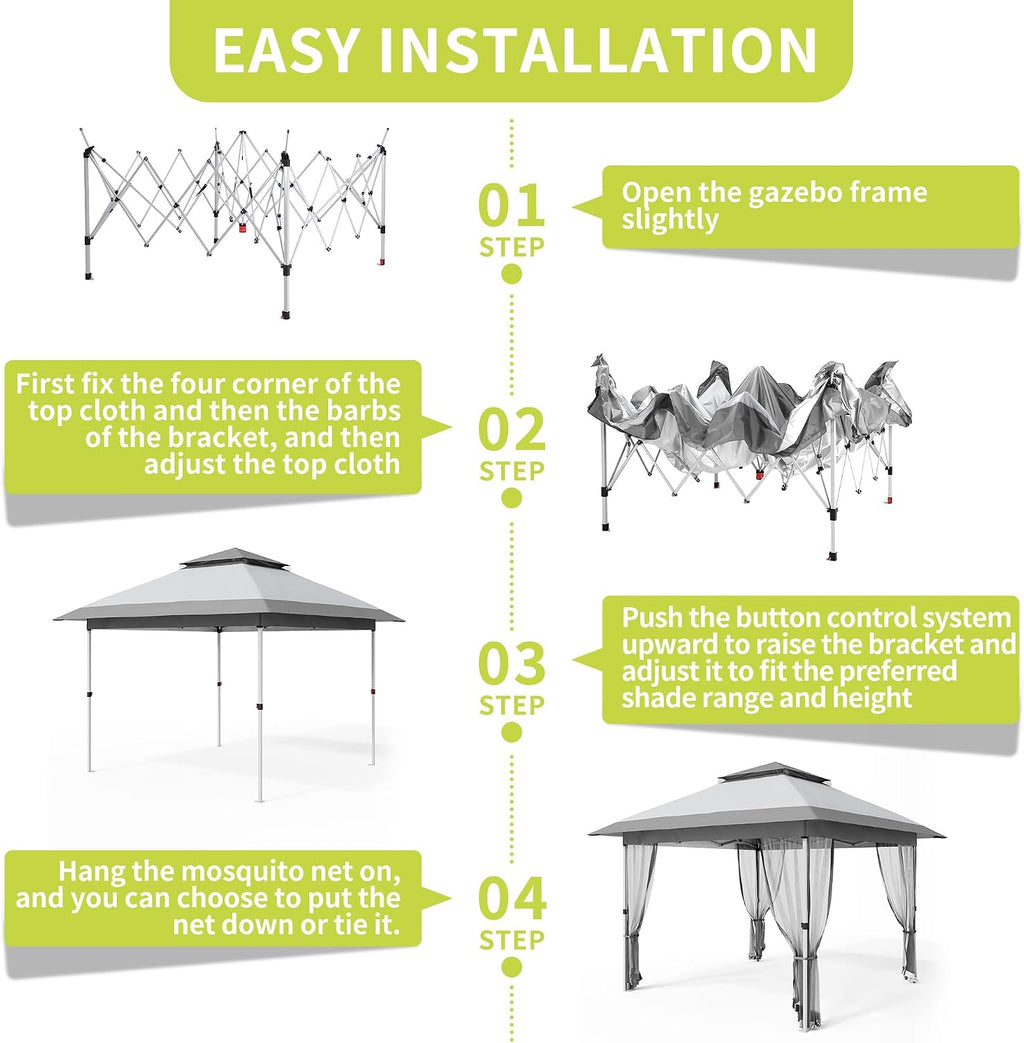 Pop Up Gazebo, 10x10 Outdoor Canopy Tent with Mosquito Netting, Pop Up Canopy Tent with Curtains/Adjustable Height/Wheeled Carrying Bag for Patio Garden Backyard Lawn