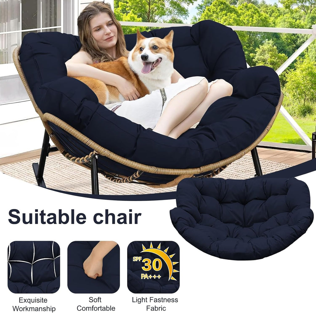 Outdoor Rocking Chair Cushion – Waterproof Wicker Egg Chair Replacement Pad, Thick Papasan Seat Cushion with Ties for Indoor & Outdoor Patio, Porch, Balcony, or Garden (Navy Blue)