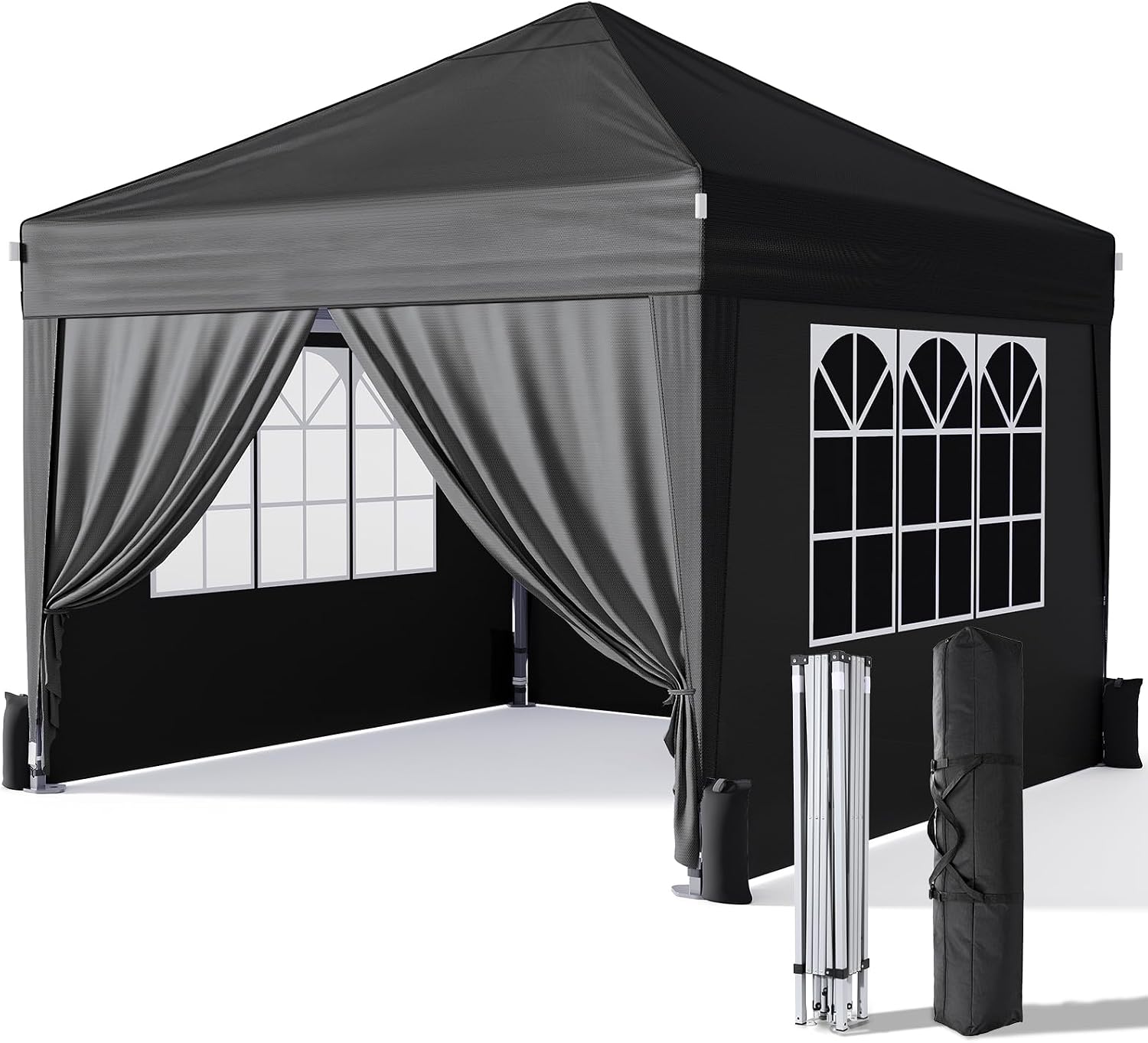 Driftalia 10x10 Pop Up Canopy with Sidewalls, Outdoor Instant Canopy Tent with Carry Bag for Commercial Events, Camping, Backyard Parties - Black