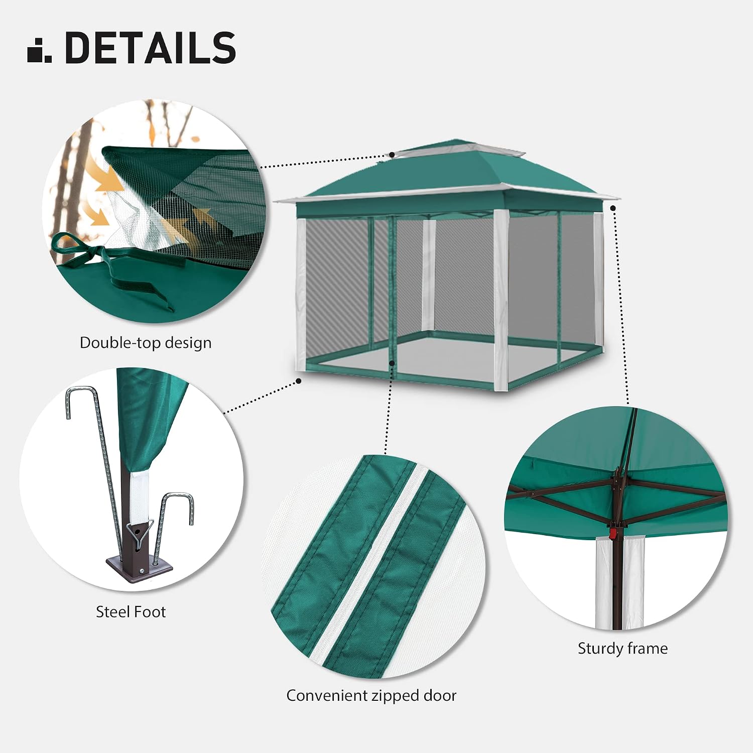 11'x11' Pop Up Gazebo for Patios Canopy Tent with Sidewalls Outdoor Gazebo with Mosquito Netting Pop Up Canopy Shelter Wedding Tent (Green)