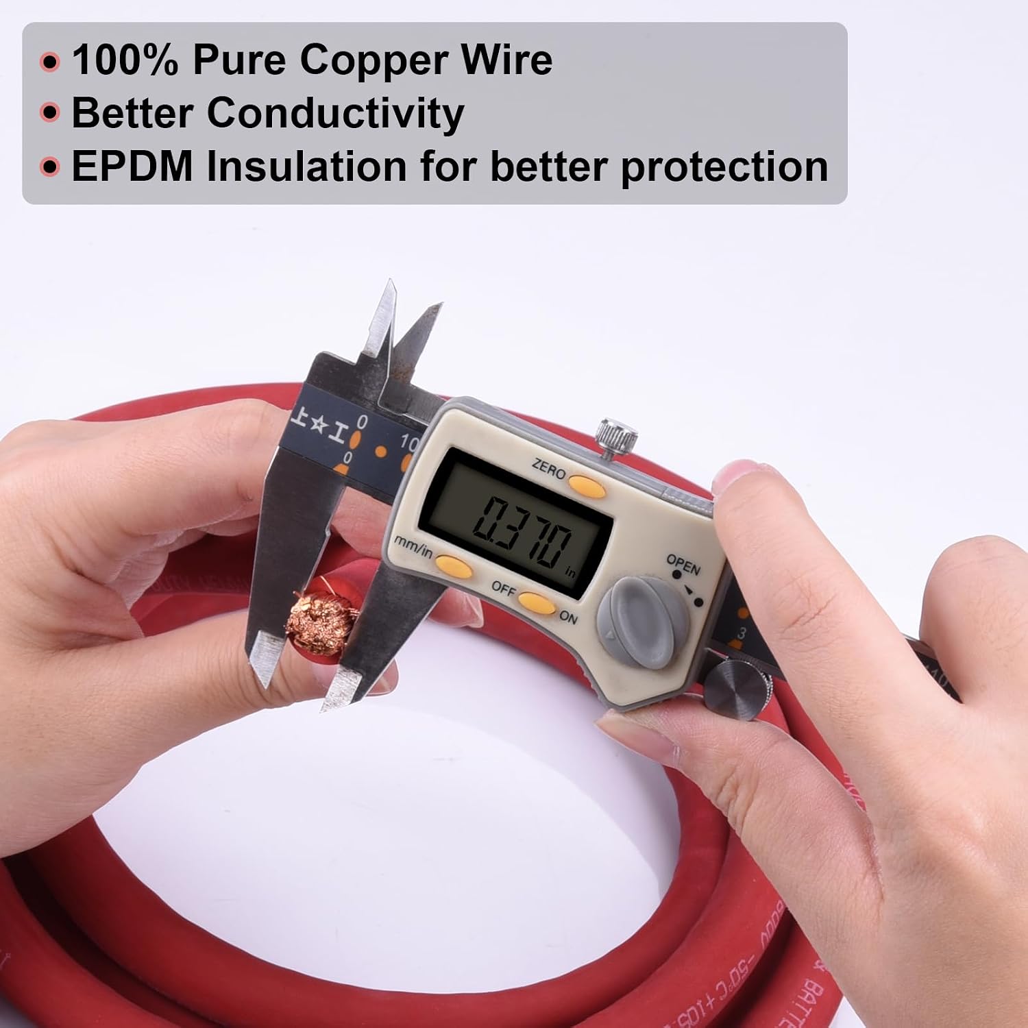 1/0 Gauge Battery Cable, 15FT Red + 15FT Black 1/0 AWG Pure Copper Wire Welding Cable, for Automotive, Battery, Solar and Generator, Standard USA OFC Wire