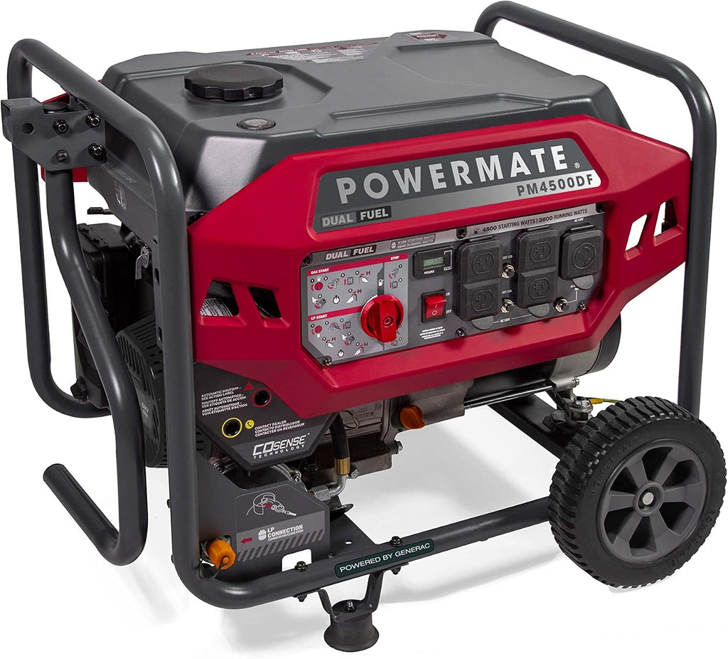 Powermate PM4500 4,500-Watt Dual-Fuel Compatible Portable Generator - Gas and Propane - COsense Technology - Reliable Power Solution for Home, Camping, and Emergency Backup - 49 State/CSA - Red/Black