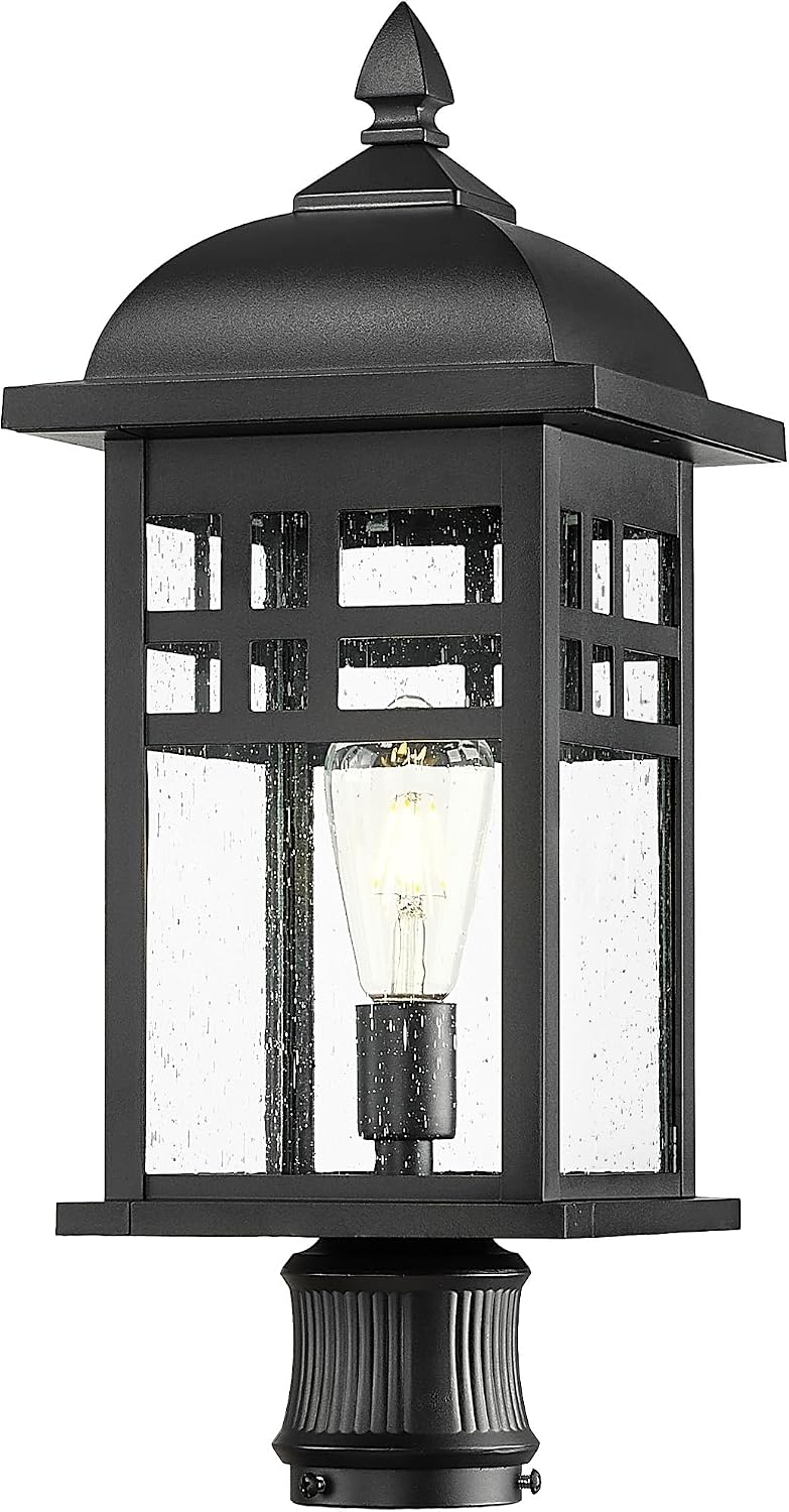 Emliviar 22 Inch Large Outdoor Lamp Post Light, Farmhouse Pole Lights for Outside Patio, Waterproof Aluminum in Black Finish with Seeded Glass, DE279P-M BK
