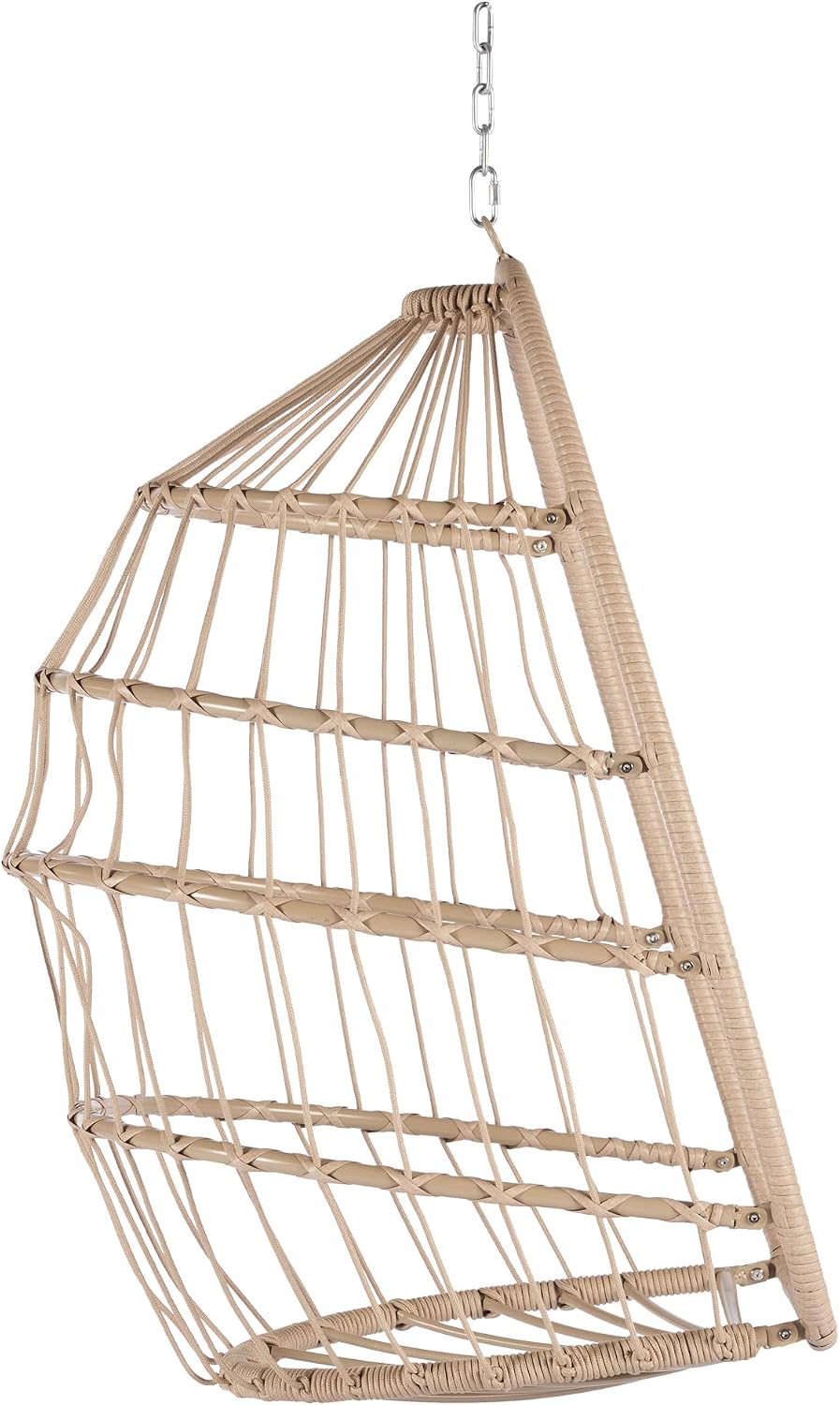 Outdoor Garden Rattan Egg Swing Chair,Foldable Wicker Egg Hanging Chair for Bedroom,Living Room,Deck,Supprt Up to 360 lbs (Khaki)