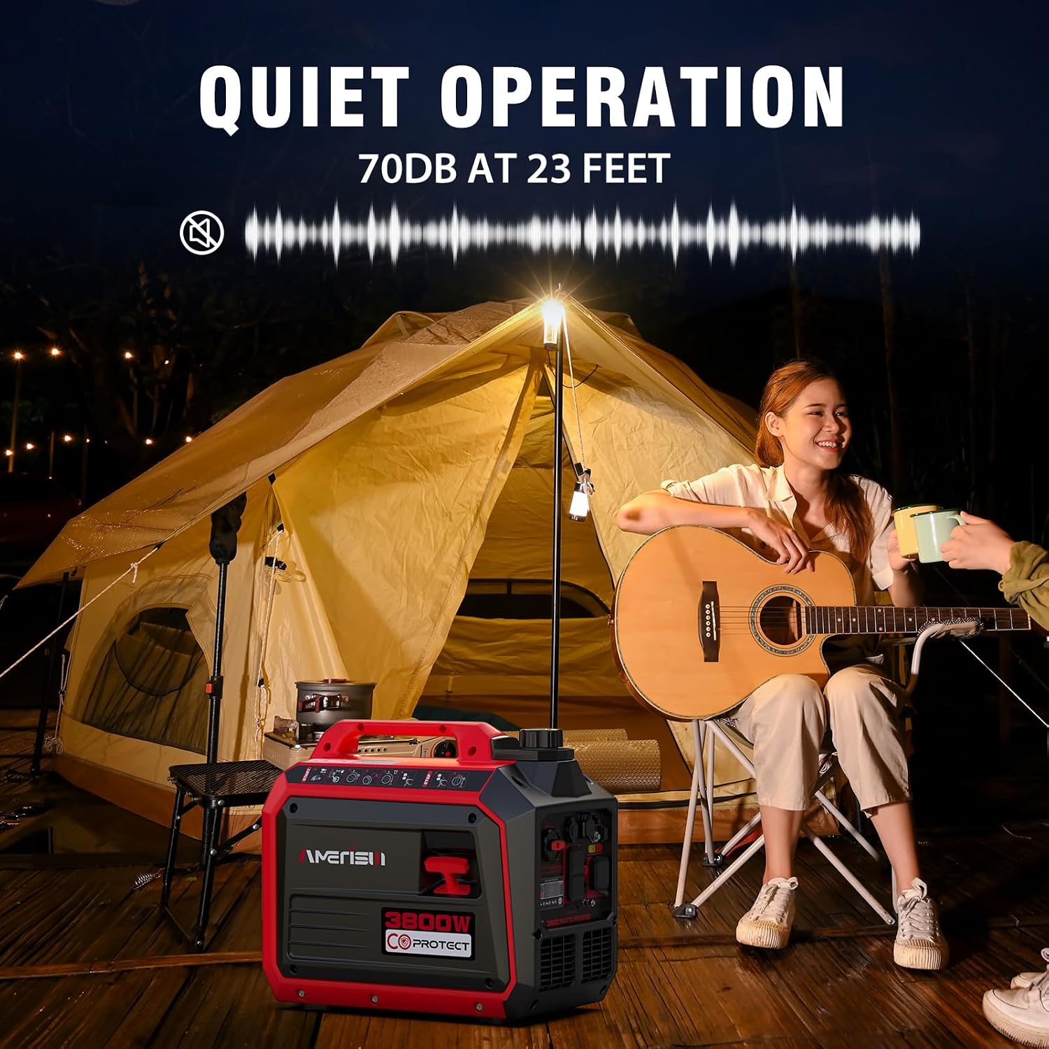 AMERISUN 3800 Watt Portable Inverter Generator with CO Protect, Super Quiet Generator for Home Use, Camping, RV and Trailer, Gas Powered, EPA Compliant