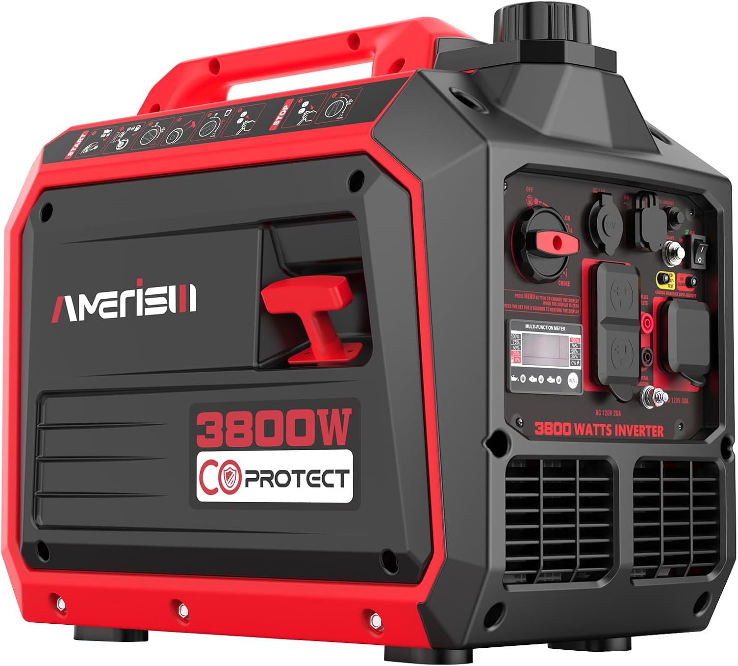 AMERISUN 3800 Watt Portable Inverter Generator with CO Protect, Super Quiet Generator for Home Use, Camping, RV and Trailer, Gas Powered, EPA Compliant