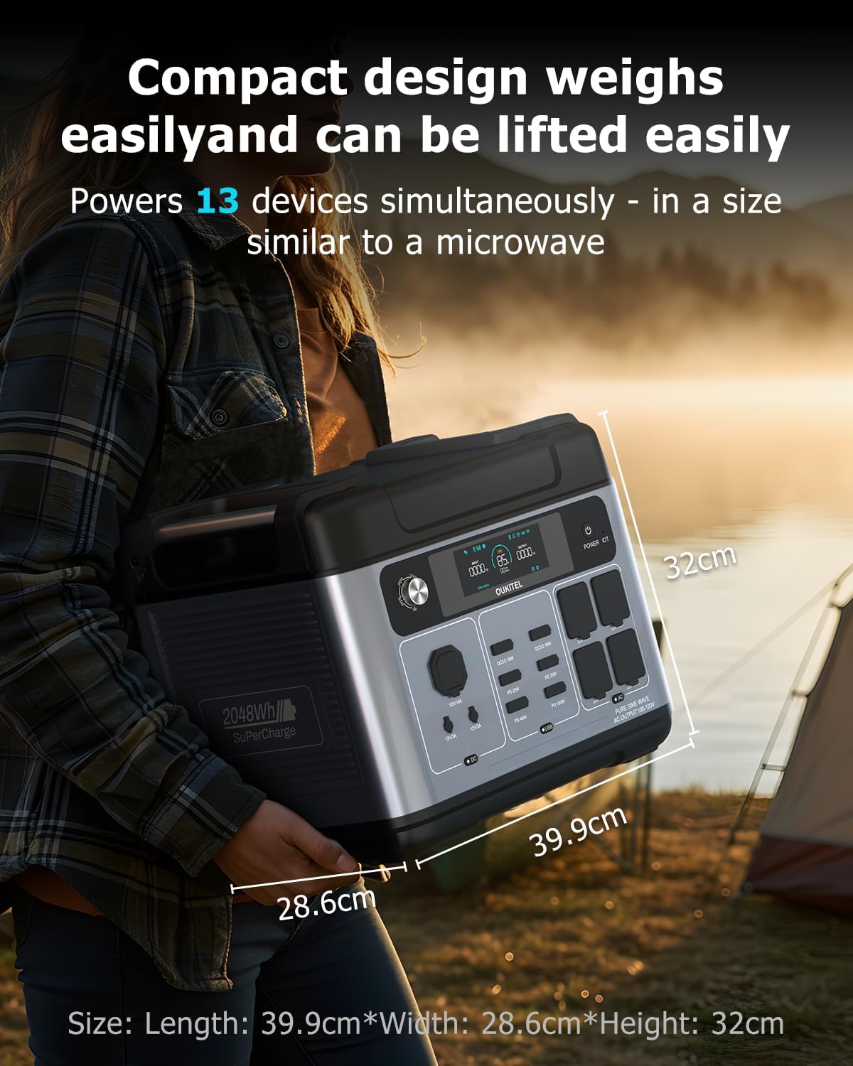 OUKITEL P2001 Plus 2400W/2048Wh Solar power station with 4 AC Outlets(5000W Peak),2400W Solar Generator with 2x200W Solar Panels, 1800W Super Fast Charging, Emergency Power Station for Home, Camping