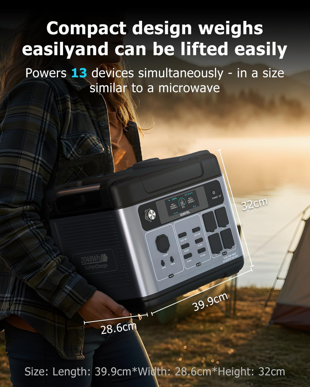OUKITEL P2001 Plus 2400W Solar Generator(2025 NEW), 2048Wh Solar power station with 4 AC Outlets (5000W Peak), 1.5H Full Charging, APP Control Battery Backup for Home, Camping & RVs