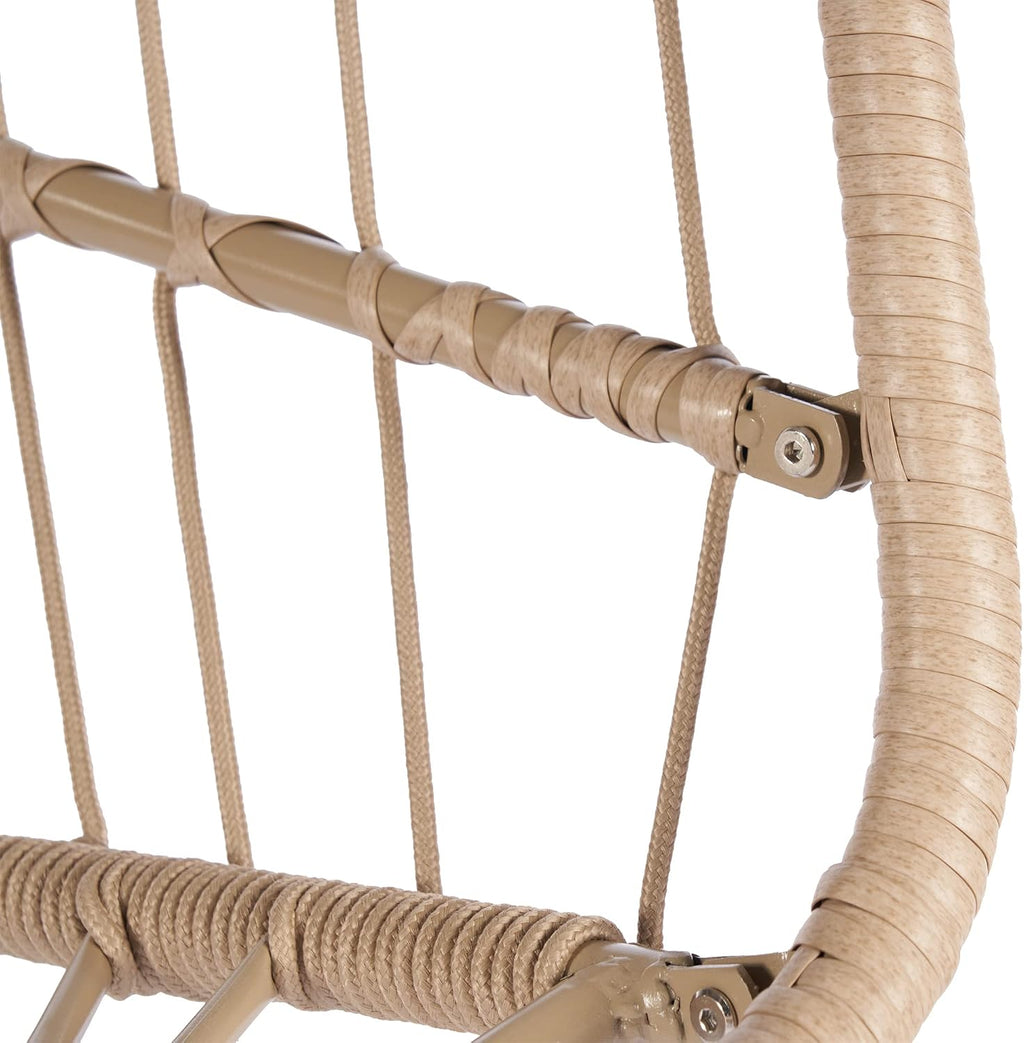 Outdoor Garden Rattan Egg Swing Chair,Foldable Wicker Egg Hanging Chair for Bedroom,Living Room,Deck,Supprt Up to 360 lbs (Khaki)