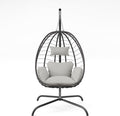 Outdoor Hanging Egg Chair with Stand,Patio Wicker Swing Egg Chair Hammock Chair with UV Resistant Cushion,All-Weather 485lbs Capacity for Bedroom,Balcony,Garden,Beige