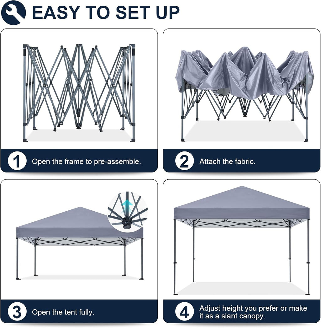 COOSHADE Durable Easy Pop Up Canopy Tent 12x12Ft(Gray)