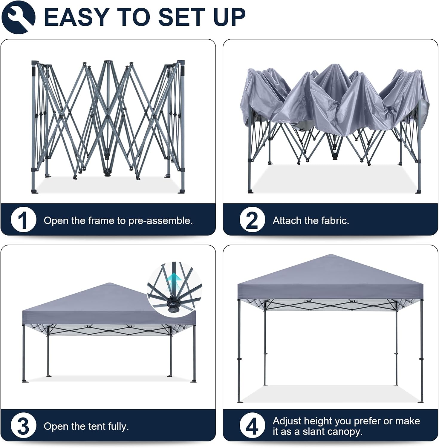 COOSHADE Durable Easy Pop Up Canopy Tent 12x12Ft(Gray)