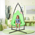 Arlopu Hanging Hammock X-Stand w/Tree Tent, Indoor Metal Swing Chair Stand w/Play Tent, Outdoor Egg Basket Patio Seat w/Support Stand, Porch Bedroom Balcony Chair w/Adjustable Solid Stand (Green)