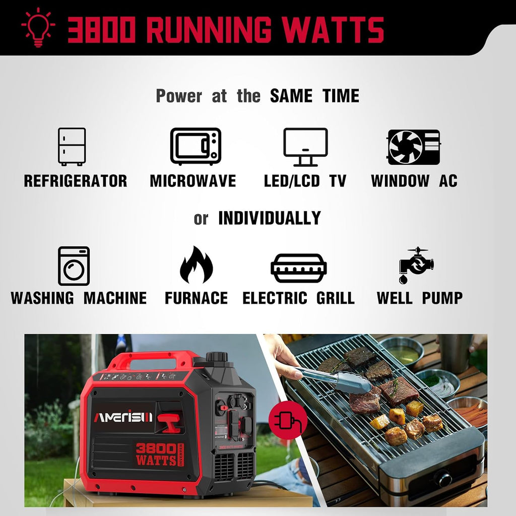 AMERISUN 3800W Inverter Generator, Gas Generator for Home Use Camping RV, EPA Compliant