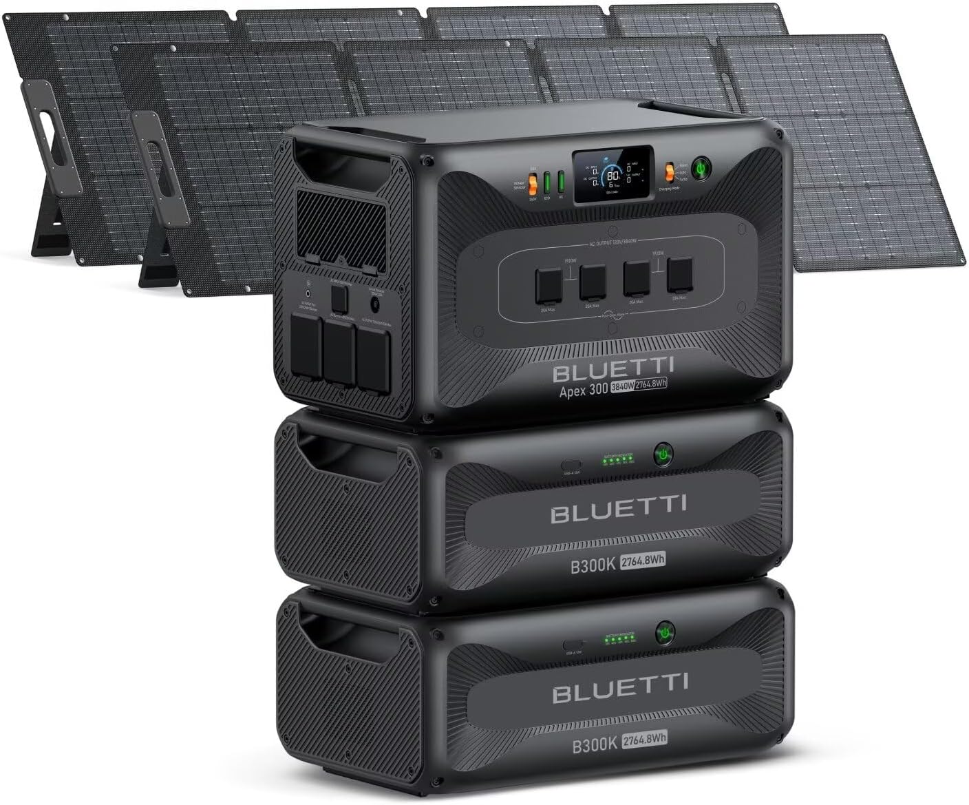 BLUETTI Apex 300 Solar Generator & 2 B300K with 2 200W Solar Panels, 8294.4Wh LFP Battery Backup with 6 3840W AC Outlets, Modular Power for Home, RV and Emergencies