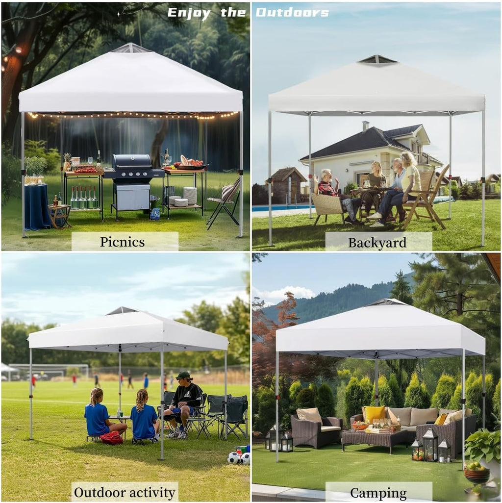 MFSTUDIO 10x10 Pop Up Canopy Tent, Gazebo Shelter Sun Shade Canopies Waterproof Patio Portable Popup Tents for Beach,Parties,Camping,100 Sq,White