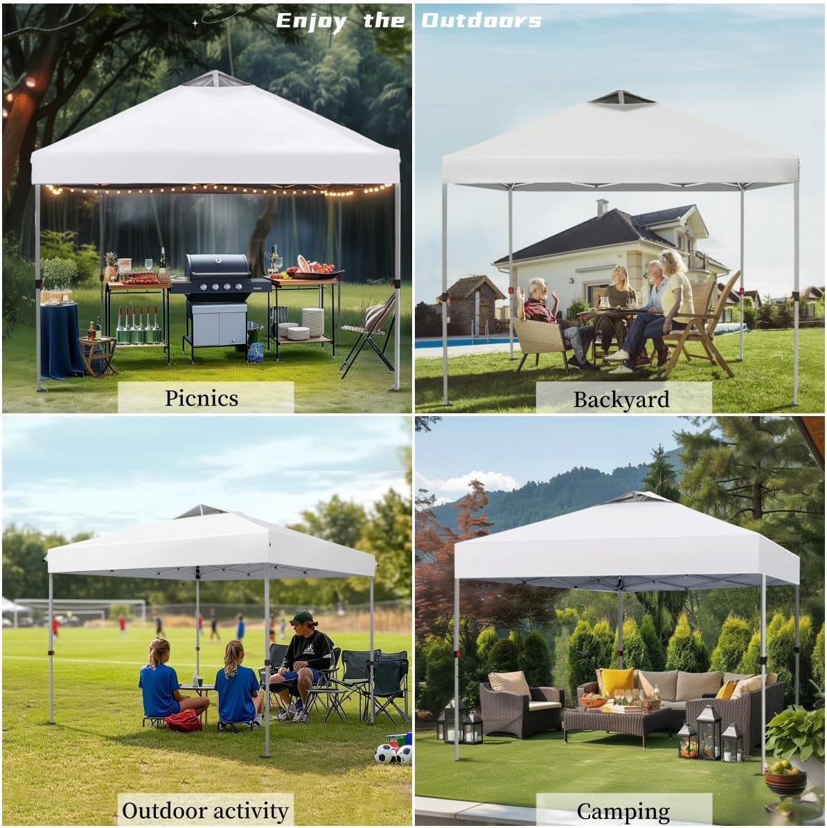 MFSTUDIO 10x10 Pop Up Canopy Tent, Gazebo Shelter Sun Shade Canopies Waterproof Patio Portable Popup Tents for Beach,Parties,Camping,100 Sq,White