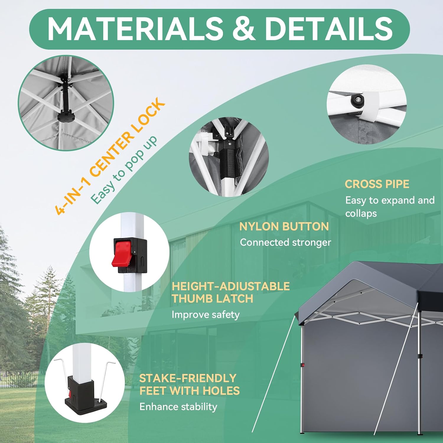 COBIZI 10x30 Pop Up Canopy with One Button Push Center Lock,Ez Up Portable Carport with 3 sidewalls,Waterproof UV50+ Outdoor Party Commercial Carport Canopy Gazebos with Roller Bag(10 x 30 ft Gray)
