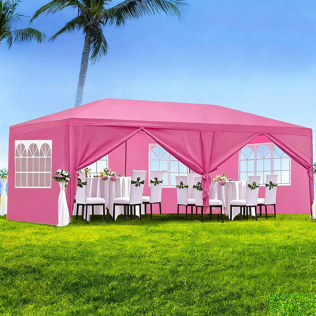 10X20' Outdoor Party Tent with Waterproof for Wedding, Party Tent with Removable Sidewalls, Pop Up Gazebo with Event (Pink)