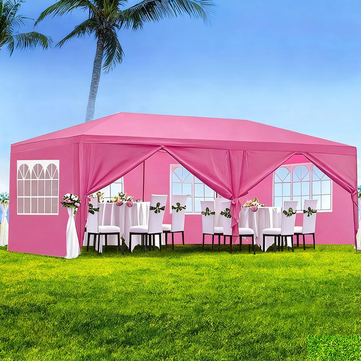 10X20' Outdoor Party Tent with Waterproof for Wedding, Party Tent with Removable Sidewalls, Pop Up Gazebo with Event (Pink)