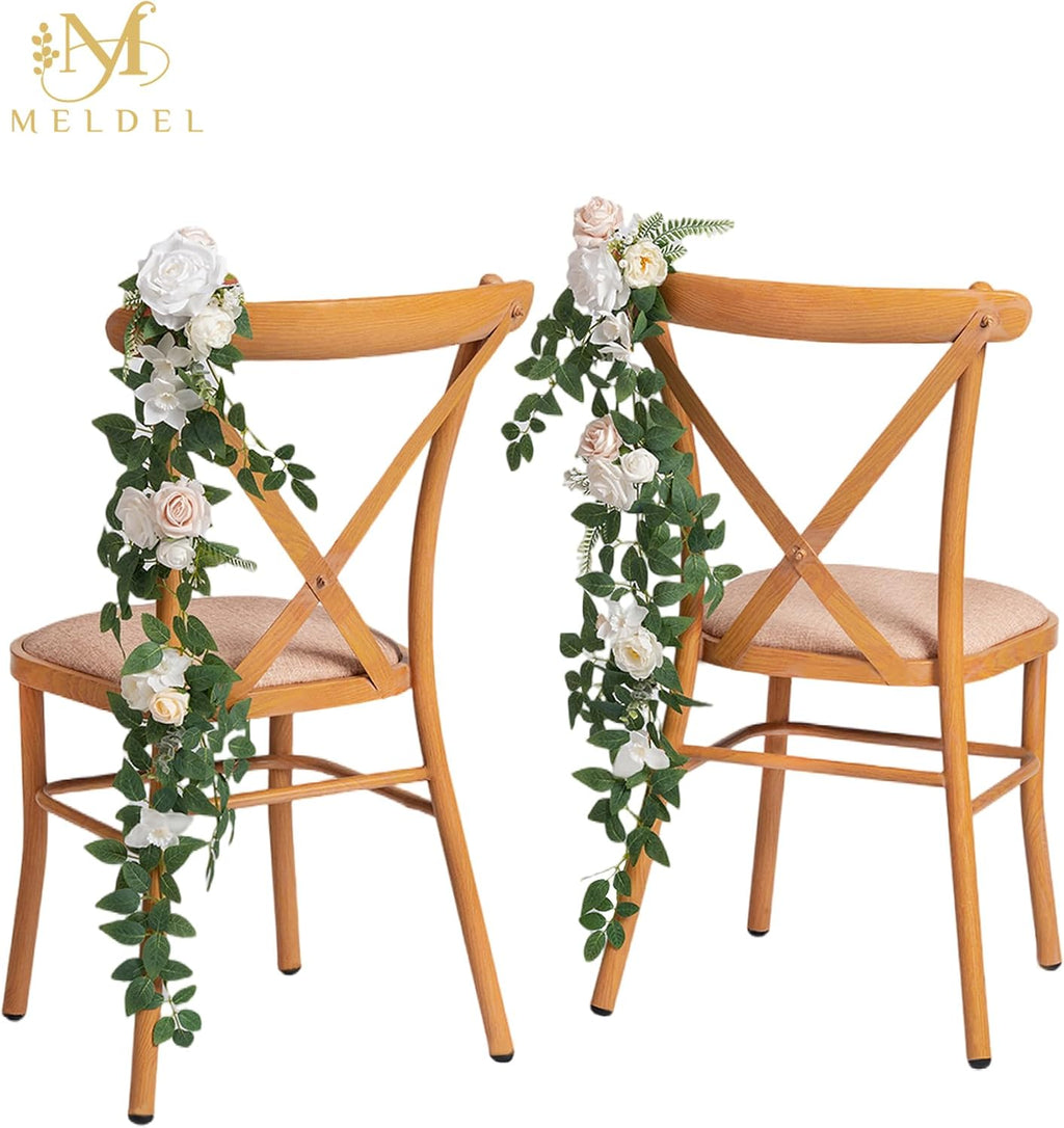 10pcs Wedding Aisle Decorations Chair Floral Swag Artificial Pew Flowers Hanging Garland White & Champagne for Ceremony Reception Church Rose Floral Faux Arrangement Party Outdoor Garden Decor