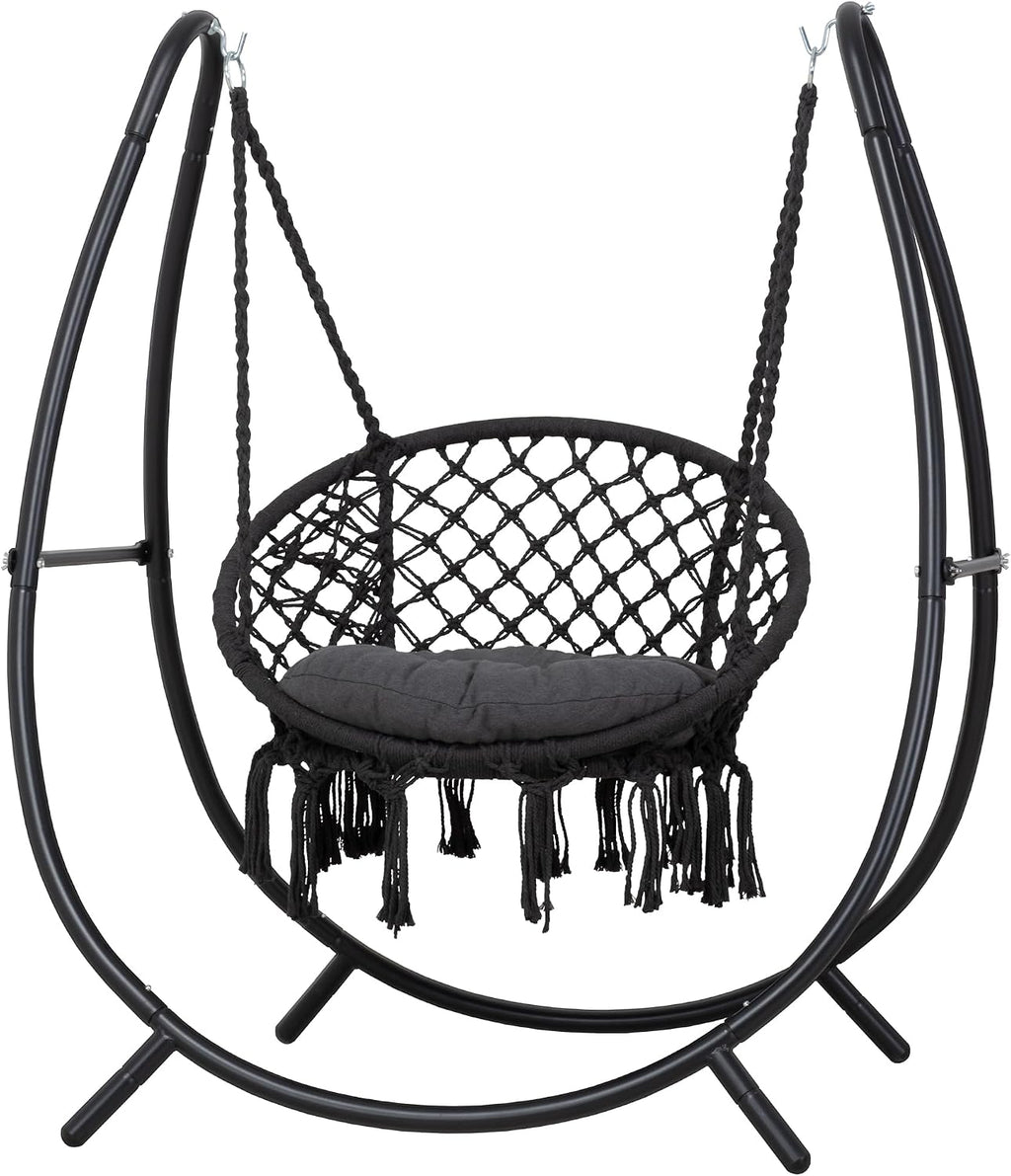 ANOW Hammock Swing with Stand Included, Outdoor Hanging Swing Chair with Stand and Removable Seat Cushion, Max 400 Lbs, Dark Grey