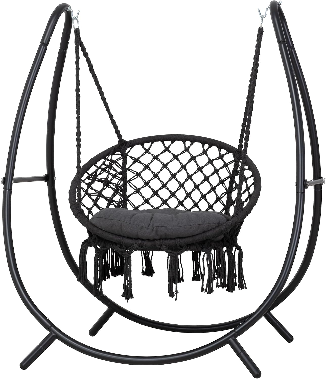 ANOW Hammock Swing with Stand Included, Outdoor Hanging Swing Chair with Stand and Removable Seat Cushion, Max 400 Lbs, Dark Grey
