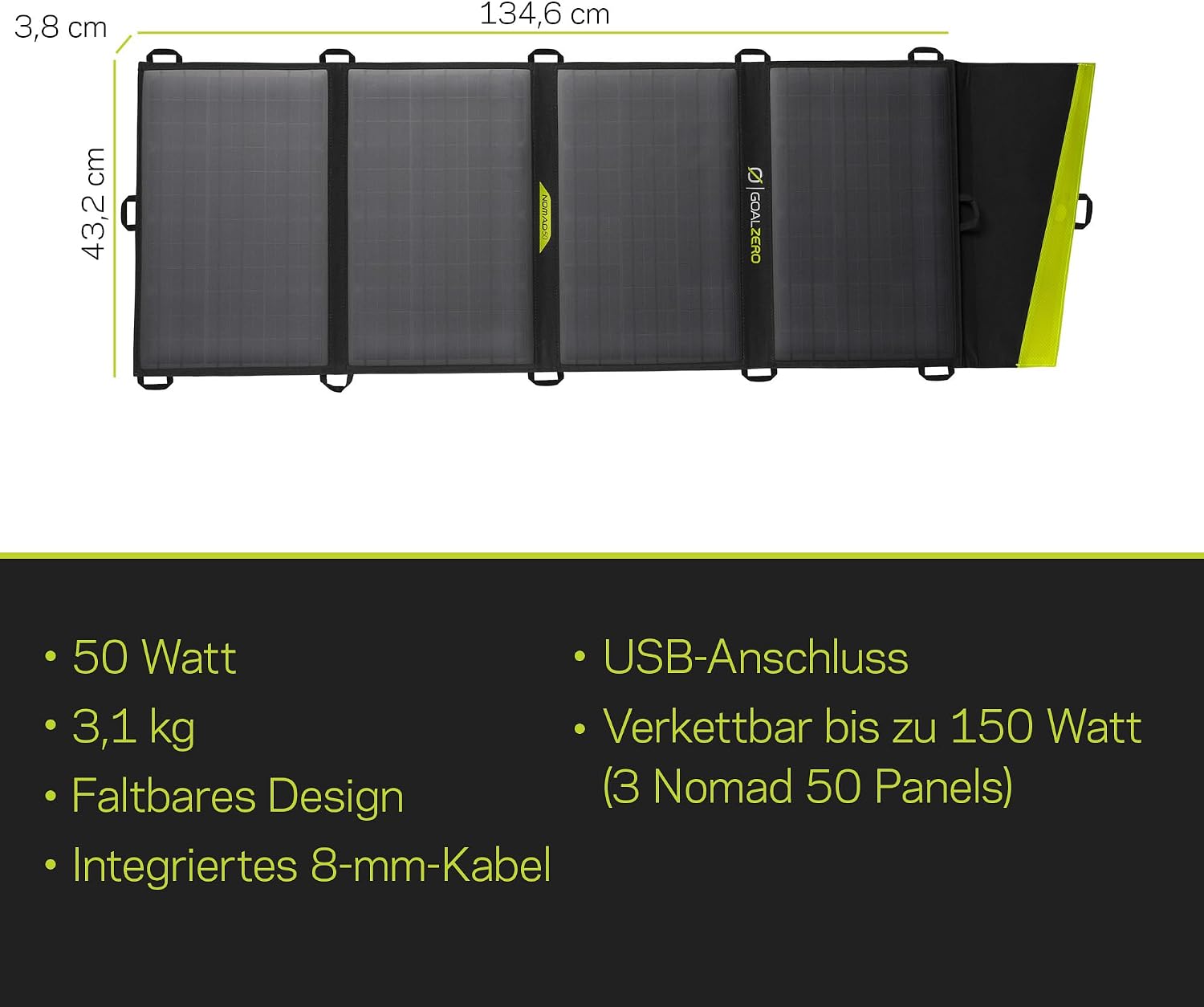 Goal Zero Nomad 50, Foldable Monocrystalline 50 Watt Solar Panel with 8mm + USB Port, Portable Charger for Yeti Power Generator and Banks. Lightweight 18-22V 50W