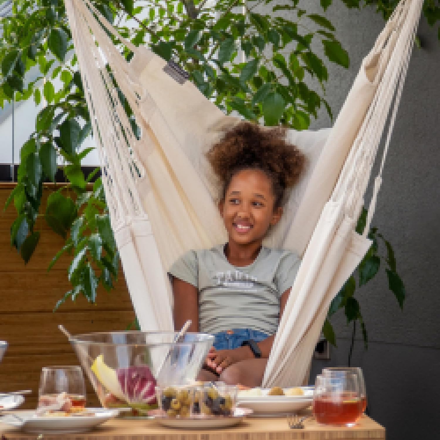 La Siesta® Large Comfort Habana Cotton Hanging Hammock Chair, Indoor Outdoor Hammock Swing Chair, Boho Hanging Chair Bedroom Patio, Max 285 Lbs, Latte