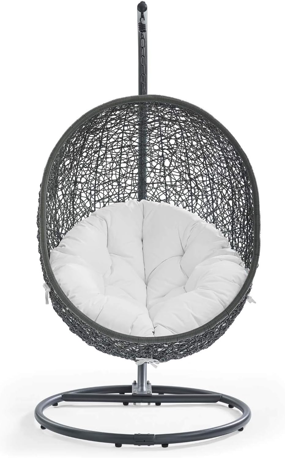 Modway Hide Wicker Rattan Outdoor Patio Porch Lounge Egg Swing Chair Set with Stand in Gray White