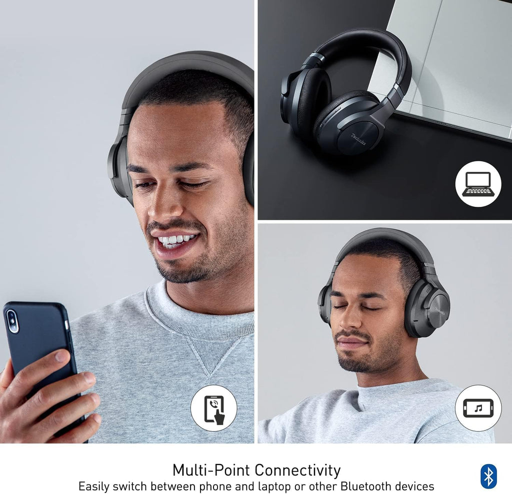 Technics - Wireless Noise Cancelling Over-Ear Headphones with 2 Device Multipoint Connectivity - EAH-A800-K Black
