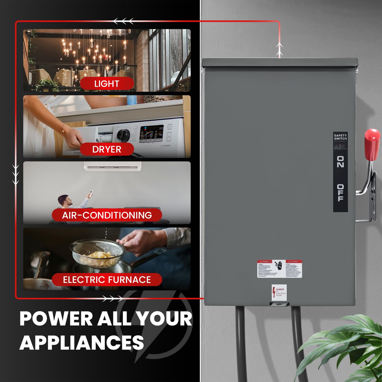 200A Generator Transfer Switch for Home Generator, 48000W Manual Double-Throw Safety Switch, 120/240-Volt, NEMA 3R for Indoor/Outdoor Use (200A 3P Grey)