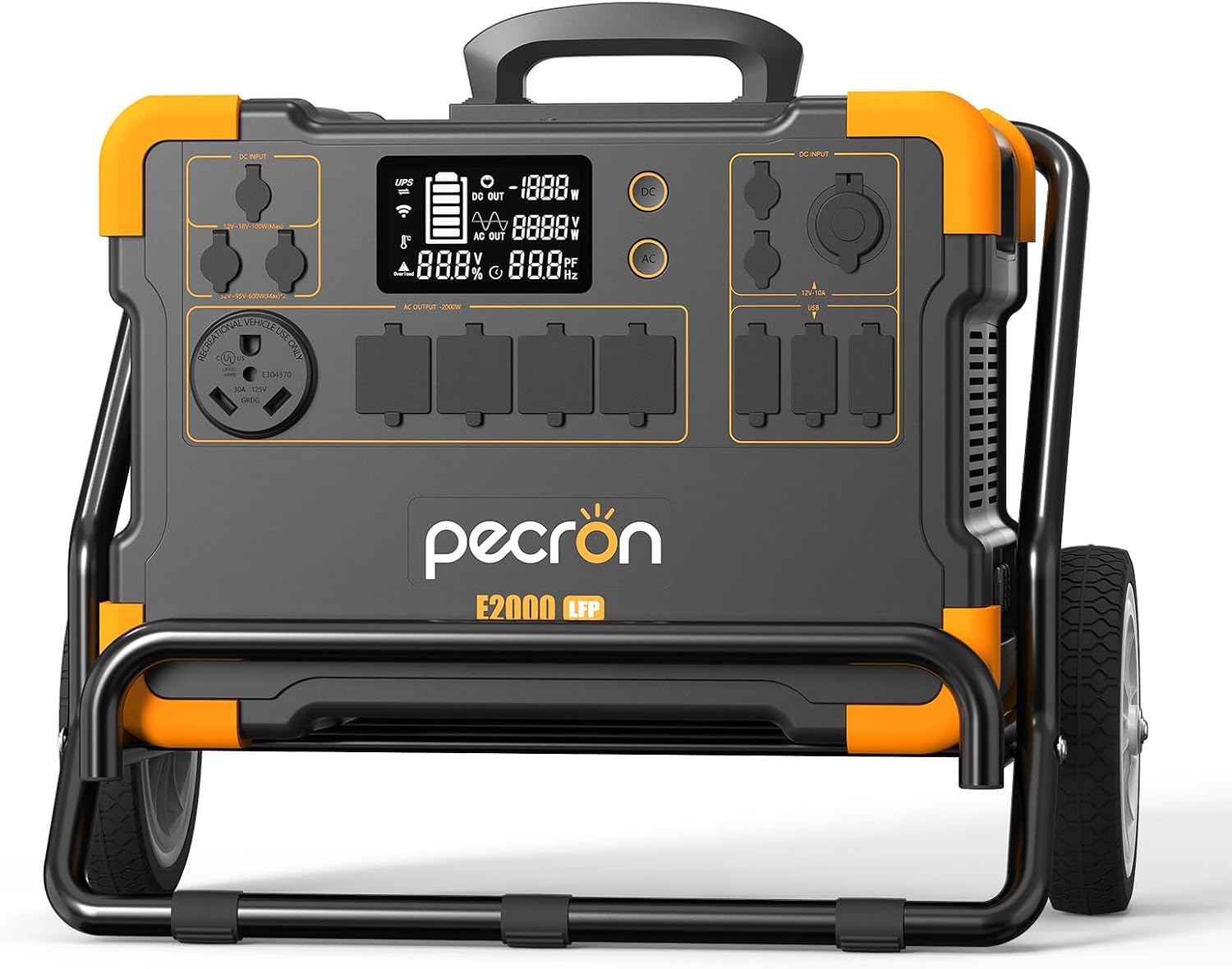 PECRON Solar Generator with Trolley, 1920Wh LiFePO4 Battery, 2000W AC/100W USB-C Output Portable Power Station, Fast Charging Power Station with 30AMP RV Outlet for Camping, Home