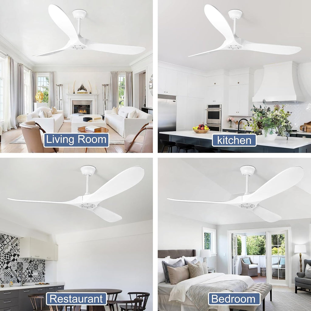 72 Inch Solid Wood Ceiling Fan without Light,3 Real Wood Blades,DC Motor Quiet and Reversible,Outdoor Ceiling Fan for Garage,Patio,Farmhous (white)