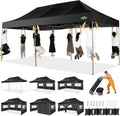 COBIZI 10x20 Heavy Duty Pop up Canopy Tent with 6 sidewalls Easy Up Commercial Outdoor Wedding Party Tents for Parties All Season Wind & Waterproof Gazebo Roller Bag, Black(Frame Thickened)