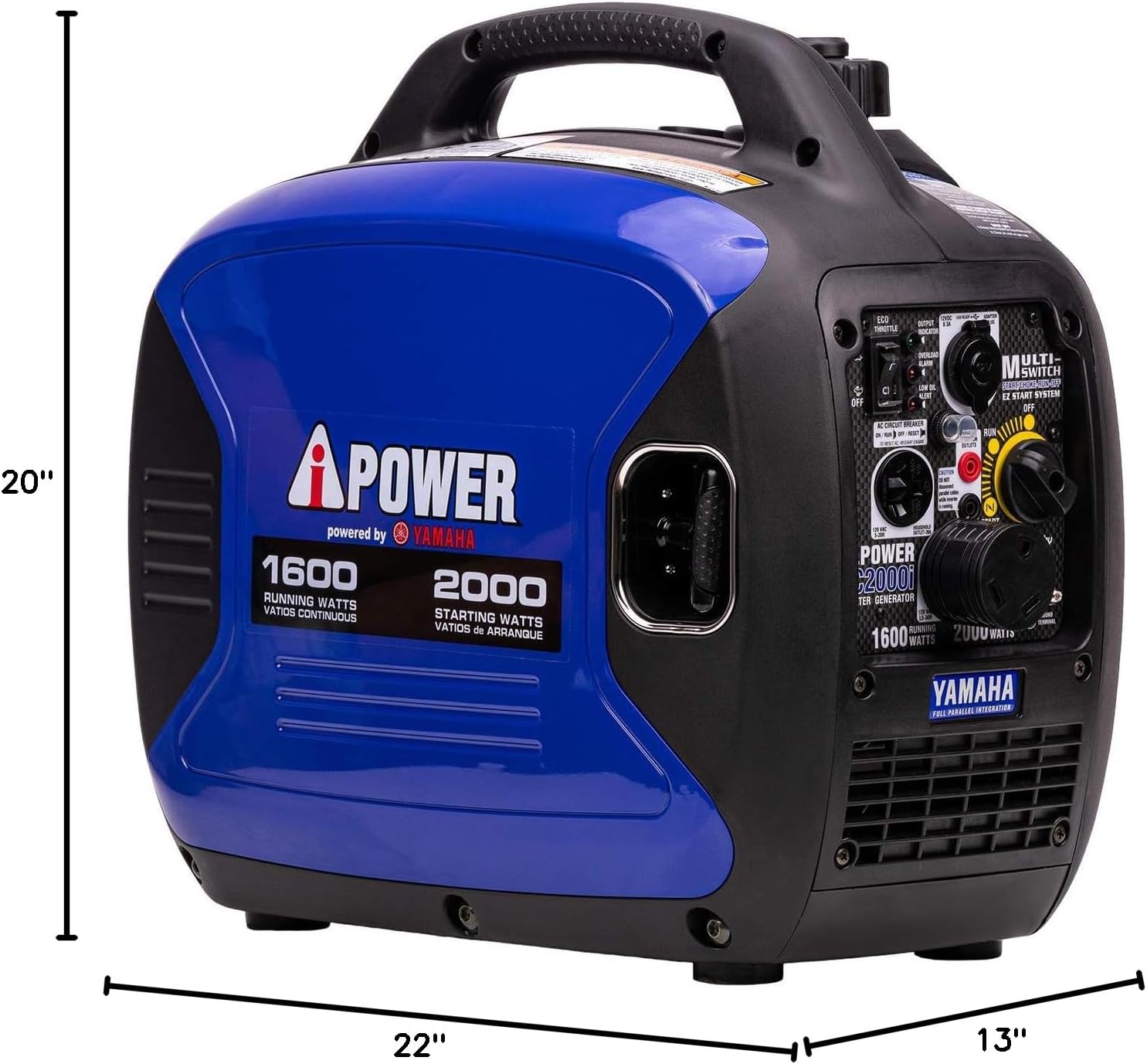 A-iPower Portable Inverter Generator, 2000W Ultra-Quiet Powered By Yamaha Engine RV Ready, EPA Compliant, Ultra Lightweight For Backup Home Use, Tailgating & Camping (SC2000i)